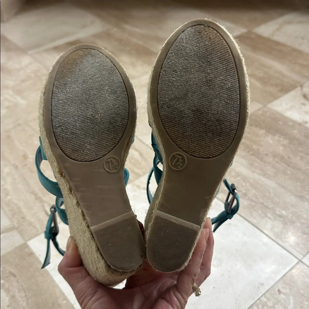 Mossimo Turquoise Suede-like Wedge Sandals with Jute Heels - Picture 7 of 8